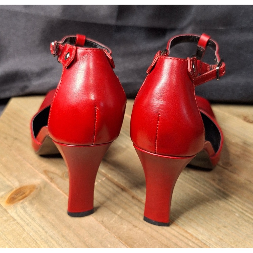 Worthington Shelby Red Leather T-Strap Square Toe Heels Pumps 6.5M 023-5177 - Picture 6 of 14